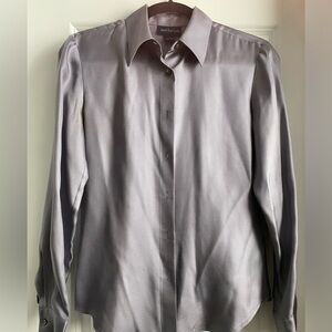 Ann Taylor, lilac, silk, button up business shirt. Size 2. Great condition.